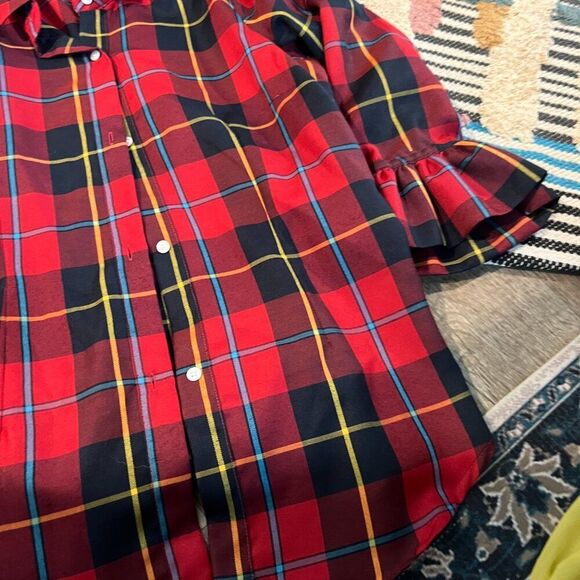 Gretchen Scott Priss Blouse Duke of York Plaid Blouse Large Red Blue S - Picture 7 of 9